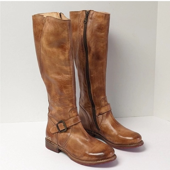 BED STU GLAYE WOMEN RIDING BOOTS BROWN LEATHER SIDE AND BACK ZIPPERS size 8.5 - Picture 5 of 16